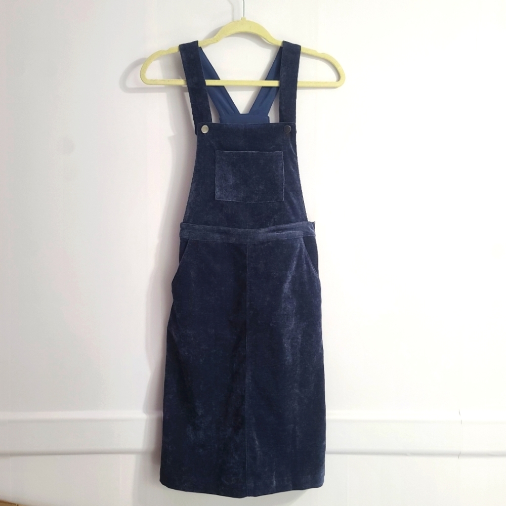 English Factory Overall Jumper Dress Navy Blue Corduroy with Pockets size S